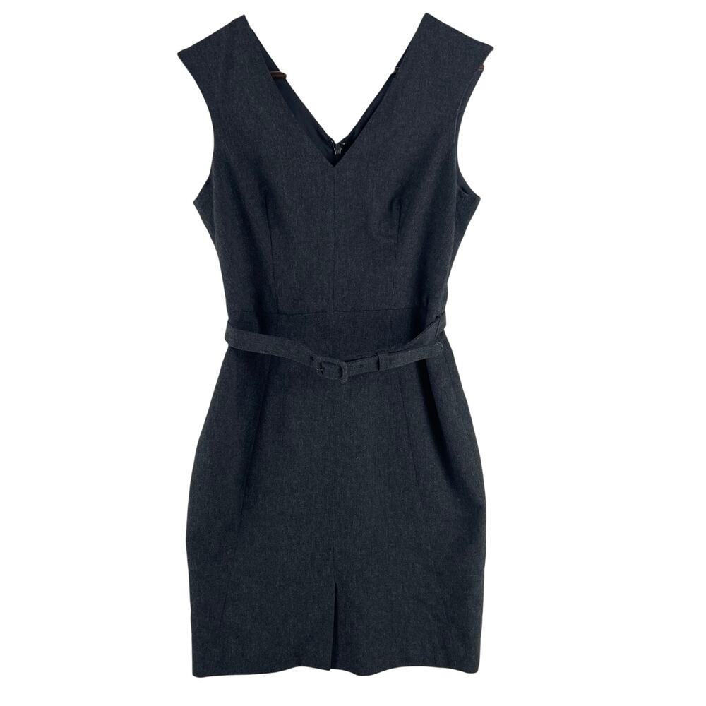 Banana Republic Women’s 4P Grey V-Neck Sleeveless Belted Wool Sheath Dress Lined
